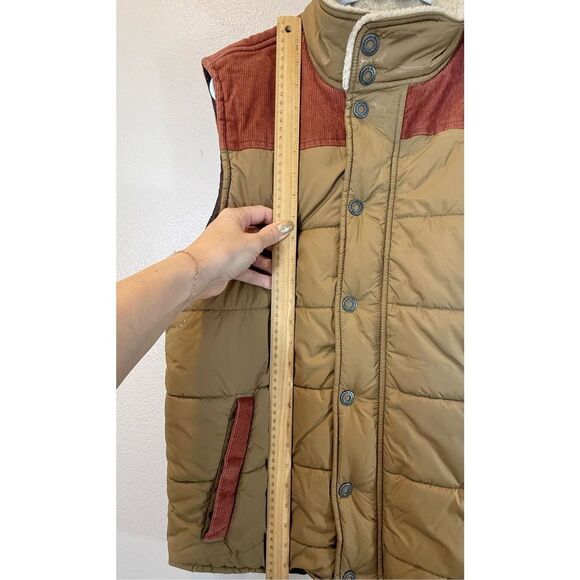PrAna Waylen Corduroy Puffer Tan & Brown Metal Button Snap Up Vest Men's Medium - Picture 9 of 12